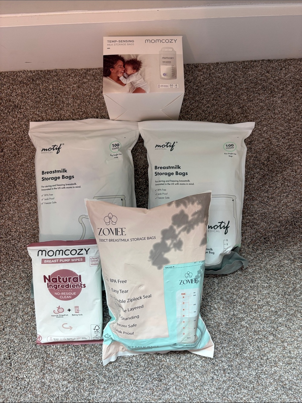 Motif & Zomee Breastmilk Storage Bags Pack - White & Light Blue